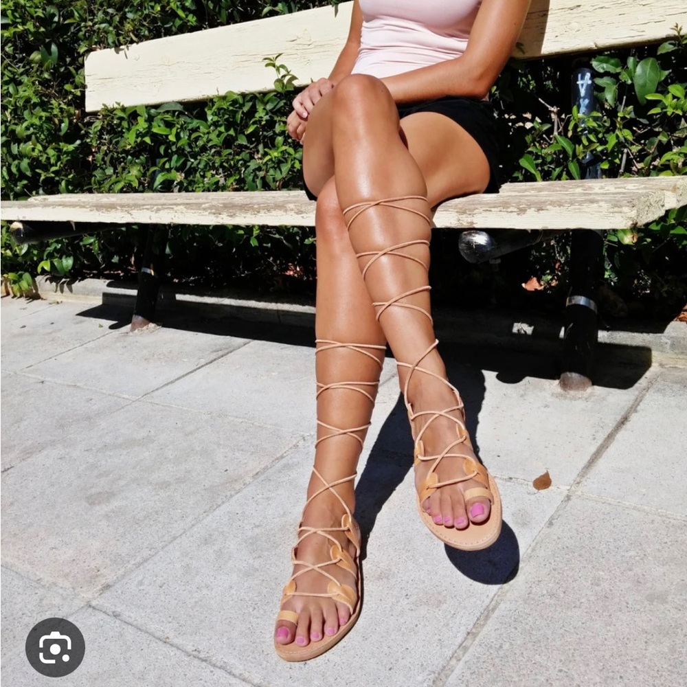 Knee high gladiator lace up sandal Nude